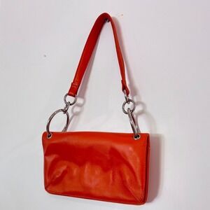 Vintage Wilsons Leather Y2K Orange Baguette Shoulder Bag Silver Hardware Indie
